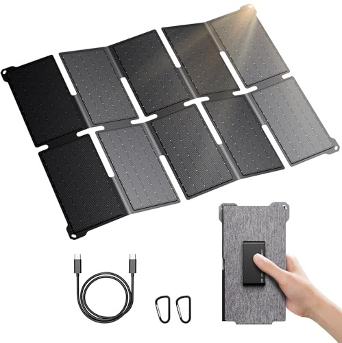 BigBlue Cargador Solar Portátil 35W con Carga Rápida USB-A y PD 25W USB-C para Acampada y Senderismo, 0,7 kg, Impermeable IP68, Cargador Solar Plegable para iPhone/Android, iPad, Powerbank