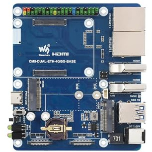 Dual Ethernet Base Board for Raspberry Pi CM5 — Dual 4K & Dual MIPI Display, M.2 B-Key 4G/5G Module Support (Module Sold Separately), Dual USB 3.2 Gen1, NVMe Slot, PoE Ready, 40PIN GPIO