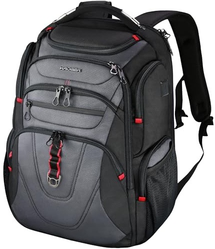 KROSER Sac à dos de voyage convivial pour ordinateur portable, sac à dos imperméable pour les affaires, Noir/Gris-17,3, 17.3 inch, Traditionnel, minimaliste