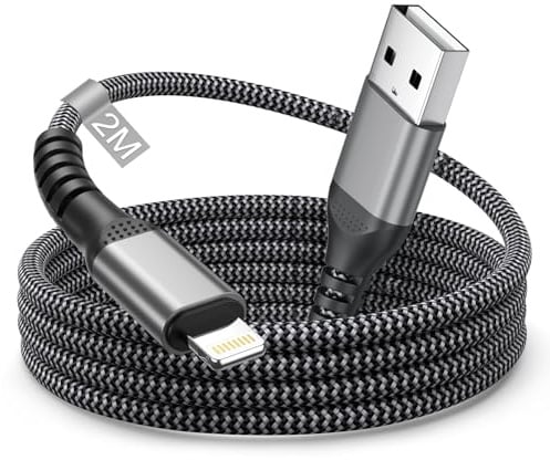 Cable hone USB Certifié MFi 2M, Câble Chargeurhone Cable USB Lightning Nylon, Cordon hone Fil Chargeur Câble USB vers Lightning Charge Rapide pour ihone 14 Pro Max 13 12 11 8 7 XS XR SE,iPad