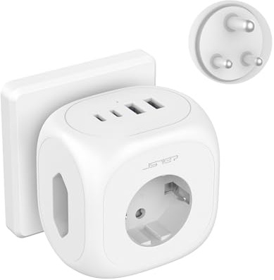 JSVER Reiseadapter Indien, Cube Adapter Indien Steckdose, Reiseadapter Typ D für Sri Lanka, Indien, Nepal, 3 Fach Steckdose Reisestecker Indien Stromadapter (Nicht zutreffend für Südafrika)