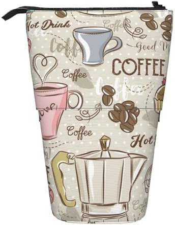gawuoab Vintage Espresso Machine Cupcakes Beans Printingtelescopic Pencil Bag Holder Stand up Pencil case