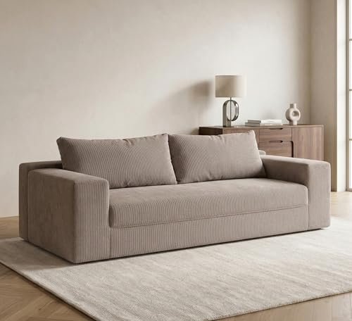 Galyar 2-Sitzer Sofa 180 cm in Box – kein Aufbau, vakuumkomprimierter Schaumstoff, kompakt geliefert, modernes Design (Cordstoff in Hellgrau, 2-Sitzer)