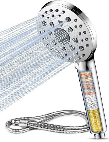 MEKO High Pressure Filter Shower Head for Hard Water UK, 5+2 Back Spray | Water Saving,Anti-Scaling,15 Stage Power handheld Shower Head for Removing Residual Chlorine,Impurities,Heavy Metals,Silver