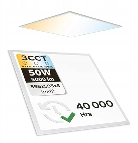 Horoz Electric LED Panel SLIM 60x60x0,8cm – 50W 3CCT 3000K/4000K/6500K SUPERNOVA 230V – Einbau LED Panel – 5000 lm – Weiß – Quadratische Deckenleuchte Flach für Wohnzimmer Küche Büro