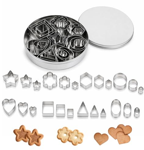 24 Stück Mini Ausstechformen, Geometrische Edelstahl-Förmchen Für Kekse | Scharfe Kanten & Glatte Oberfläche,Vielseitig Für Plätzchen, Basteln & Kleine Snacks，Spülmaschinenfest & Rostfrei