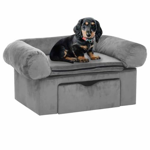 UYTENBMF Hundesofa mit Stauraum und Schublade, dick gepolstertes Haustiersofa aus weichem Plüsch, 75x50x38 cm, grau, mit waschbarem Kissenbezug, Stabiler Korpus für Hunde und Katzen