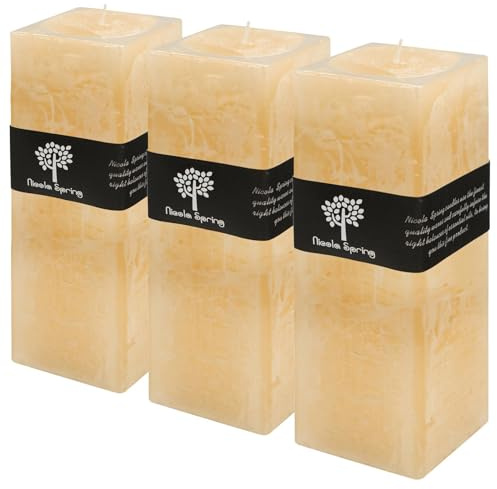 Nicola Spring Scented Pillar Candles - Vanilla Scent - 110 Hour Burning Time - Pack of 3 - Vanilla Candles Ivory Square Pillar Aromatherapy for Home Fragrance, Kitchen, Living Room, Bedroom