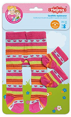 Heless 760 - Strumpfhose mit Söckchen für Puppen, verschiedene Farbvarianten und Muster, 1 von 3 Designs (zufällige Auswahl), Größe 28 - 35 cm
