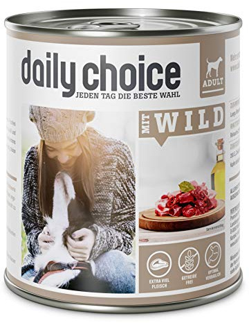 DAILY CHOICE – Wild | Nassfutter mit natürlichen Zutaten und wertvollen Superfoods für ausgewachsene Hunde. Getreidefreies Alleinfutter ohne Zusatzstoffe in der Dose | 6x800g Wild