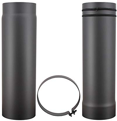 LANZZAS Ofenrohr Teleskoprohr 570 mm bis 950 mm - im Durchmesser Ø 150 mm - Farbe: gussgrau - Schieberohr, stufenlos verstellbar, mit Dichtringen und Schelle