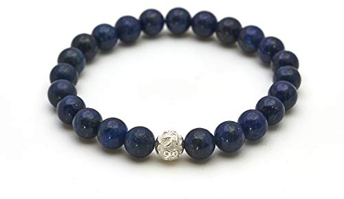 BERGERLIN Lapislazuli Armband - Perlenarmband aus echtem Naturstein mit 925 Sterling Silberperle
