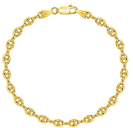 PLANETYS - Bracelet Argent 925/1000 Plaqué Or Jaune 18 Carats Maille Grain de Café Largeur: 3.2 mm