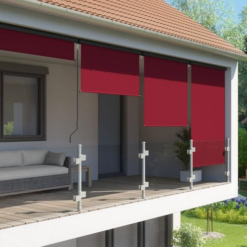 empasa Senkrechtmarkise Master Vertikalmarkise Balkonmarkise Sonnenschutz | Balkonsichtschutz Sichtschutz Balkonrollo Rollo mit Handkurbel, Farbe:weinrot, Größe:140 x 250 cm