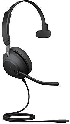 Jabra Evolve2 40 PC Headset – Noise Cancelling UC Certified Mono Headphones With 3-Microphone Call Technology – USB-C Cable – Black