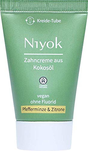 Niyok® Kokosöl Zahnpasta ohne Fluorid und Mikroplastik Plastik | Bio Naturkosmetik Sensitiv auch für Kinder | Xylit Herbal | natürliche Zahncreme VEGAN | Pfefferminze & Zitrone