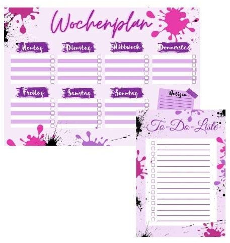 Wochenplaner und To-Do-Liste Set, Wochenplan A4 Schreibblock 50 Blatt, To-Do-Liste A5, Organisation, Planungsblock, Block, Lila/Pink