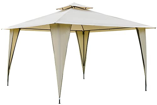 Outsunny Cenador de Jardín 345x345x268 cm Gazebo de Exterior con Doble Techo Marco Metálico Impermeable y Anti-UV para Terraza Patio Playa Beige