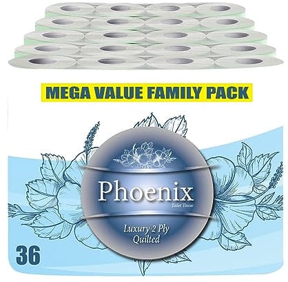 36 Rolls of Phoenix Quilted 2 Ply Soft White Toilet Paper Roll
