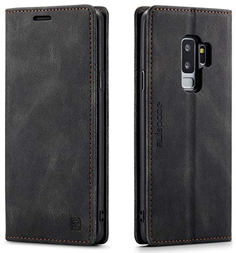 LOLFZ Wallet Case for Samsung Galaxy S9, Magnetic Flip Leather Case with RFID Block Card Slots Kickstand Shockproof Protective Cover Compatible with Galaxy S9 - Black