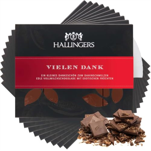 Hallingers Genuss Manufaktur Schokolade Weihnachts-Geschenk - Tafel Edelkakao handgeschöpft ohne Alkohol edler Karton 10x Vielen Dank Mango-Vanille, Weihnachten für Frauen Männer