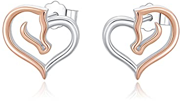 Horse Earrings 925 Sterling Silver Heart Rose Gold Horse Earrings Studs for Women Hypoallergenic Christmas Jewelry Graduation Gift (Rose Gold)