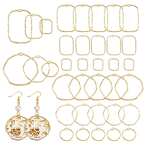 CHGCRAFT 48 Pz 3 Forme Castone Aperto Indietro Ciondolo Fascino Geometrico Ovale Ciondoli Cornici in Resina Cornice per Artigianato Creazione di Gioielli Foro 1-3mm, Oro