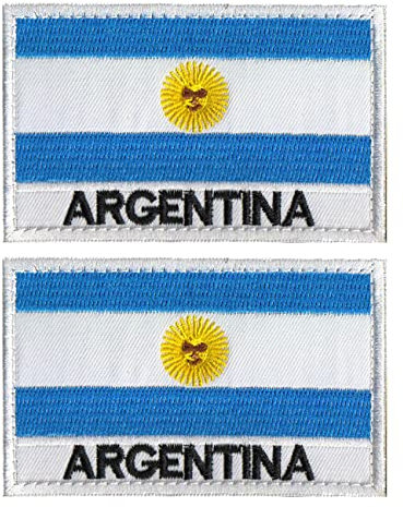 2 parches de la bandera de Argentina AliPlus bordado táctico militar moral parche apliques cierre gancho y bucle (Argentina)