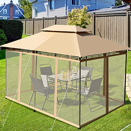 COSTWAY Pavillon Metall 3x4m, Gartenpavillon mit abnehmbaren 4 Seitenwänden, Gartenzelt Luxus, Festzelt Partyzelt Stabil, fürs Picknicken, Grillen, Hochzeiten (Braun)