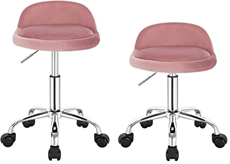 WOLTU 2X Bürohocker mit Rollen, Drehhocker höhenverstellbar, Rollrocker mit niedriger Rückenlehne, Arbeitshocker Rosa, Sitzhöhe 43-54,5 cm BS127rs-2