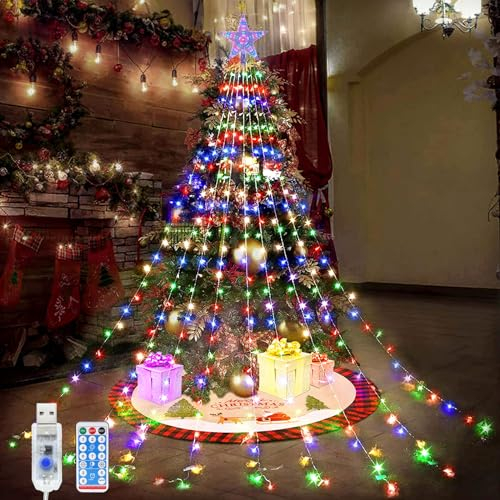 OPAHUTER Wasserdichten Christbaumbeleuchtung mit Sternen, 2M x 9 Girlande Lichterkette Weihnachtsbaum Tannenbaum, LED Weihnachtsbeleuchtung für Garten, Neujahr, Party, Hochzeitsdekoration