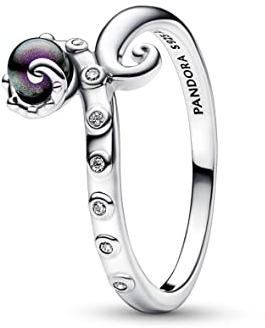PANDORA Disney Anello in argento Sterling a forma di polpo de La Sirenetta con zirconia cubica trasparente e perla artificiale laccata viola, 52