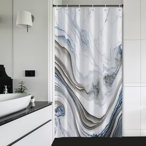 Ttincceer 90x183cm Rideau de Douche étroit pour Salle de Bain Bleu Gris marbre Petits Rideaux de Douche Luxe Texture marbre décrochage Rideau de Salle de Bain étroit résistant à l'eau