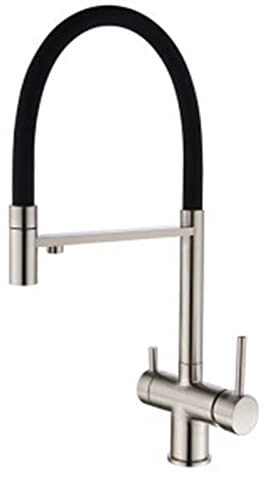 3 Wege Wasserhahn Küche, Küchenarmatur 3 Wege Messing Schwenkbar Küche Wasserfilter Wasserhahn-Gebürsteter