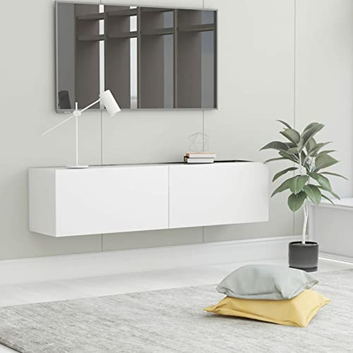 Homgoday White TV Cabinet 120 x 30 x 30 cm in Particle Board / Cabinet / Shelves for Indoor Wardrobe, Garden Furniture, Broom Holder for Indoor Bathroom Home