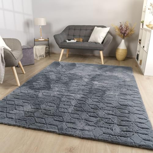 TT Home Wohnzimmer Teppich Esszimmer Langflor Skandi Optik Geometrisch 3D Unifarben, Farbe:Dunkelgrau Grau Anthrazit, Größe:200x280 cm