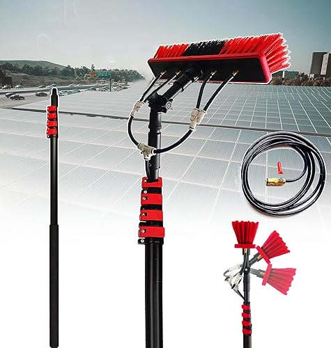 Gguwug 10.8m/36ft Adjustable Solar Panel Cleaning Brush and Pole, Window Cleaner Brush & Water Fed Pole Kit, Solar Panel Cleaning System Window Washing Equipment Tool with 20m water supply hose