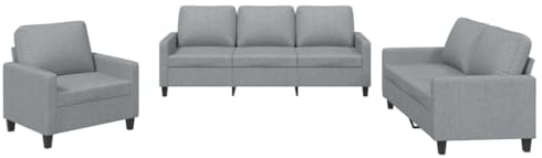 vidaXL Sofagarnitur 3-TLG., Sessel Couch mit Kissen Fußhocker, Sofa Wohnzimmersofa mit Armlehnen, Couchgarnitur Designsofa Sitzmöbel Polstermöbel, Hellgrau Stoff