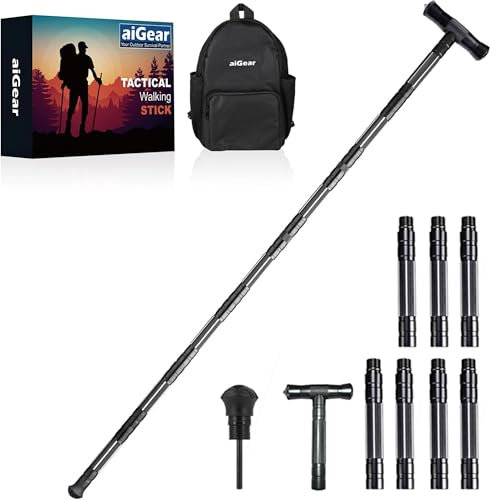 aiGear Taktischestöcke/Wanderstöcke | CNC Bearbeitete Aluminium Taktischer Stock | mit 3 Werkzeug | für Wandern Camping Bergsteigen | (G2647-7)