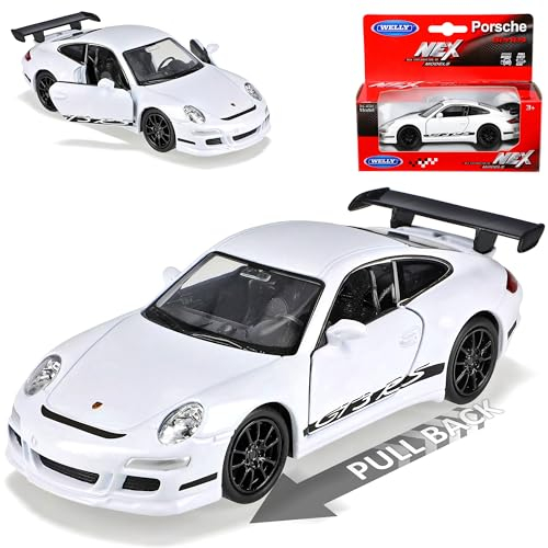 Welly Porsche 911 997 GT3 RS Weiss mit Schwarz 2004-2011 mit Rückzugsmotor ca 1/43 1/36-1/46 Modell Auto