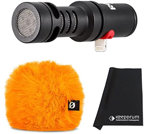 Rode VMML Videomic Me-L Mikrofon für iPhone + WS9 Windschutz Orange + keepdrum Mikrofasertuch
