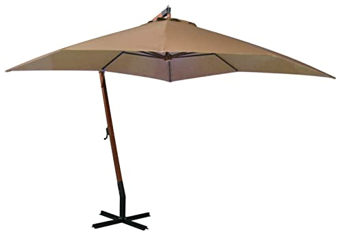 ShCuShan Ampelschirm mit Mast Taupe 3x3 m Massivholz Tanne Ampelschirm StäNder Sonnenschirm Garten Sonnenschirm Ampelschirm