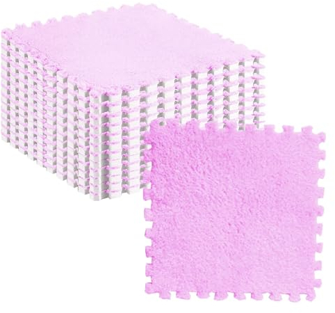 10 Stück Plüschschaum-Bodenmatte, Quadratische Ineinandergreifende Teppichfliesen, rutschfeste Teppiche für Wohnzimmer, Schlafzimmer, Dekoration, 31 X 29 cm (lila weiß)