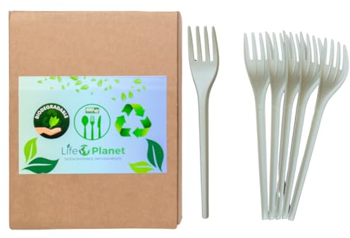 LIFE PLANET® 500 Forchette Usa e getta in cPLA, Posate Biodegradabili e Compostabili, Stoviglie Monouso 100% Naturali