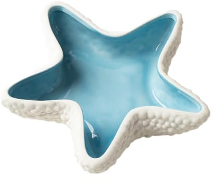 Folpus Artesanía de cerámica, Bandeja de joyería en Forma de Estrella, Plato de baratija, Plato de Almacenamiento de Collares y Pendientes para, Azul