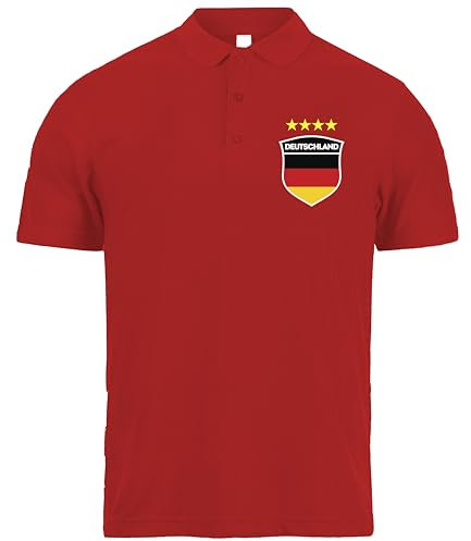 lepni.me Herren Deutschland Fußball-Poloshirt mit Namen und Nummer | Deutsche Flagge Abzeichen, Personalisiertes Trikot | Europameisterschaft 2024 (XL Rot Ohne Druck)