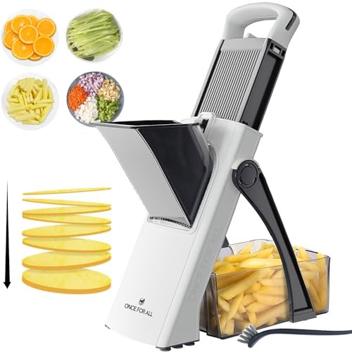 ONCE FOR ALL Upgrade Safe Mandoline Slicer Plus, größere Größe, verstellbarer Gemüse- und Lebensmittelzerkleinerer, Kartoffelfrites-Schneider, abnehmbare Klinge, Küchen-Schneide-Artefakt, Geschenk