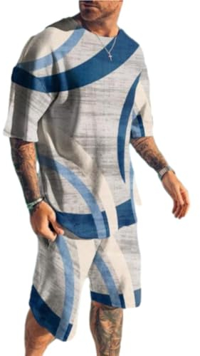 Sportshirt Herren Casual Mode 2-Teiliges Set Herren Streatwear Trainingsanzüge Für Herren Sportanzug Herren Klassisch Trend T-Shirts Für Herren A-11 L