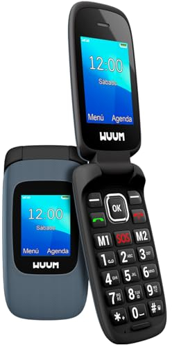 WUUM Clap – Téléphone Portable à clapet à Double écran | Touches et Chiffres volumineux | 2 mémoires directes et Bouton SOS | Bluetooth | Grande Batterie 800mAh | USB-C | Titanium