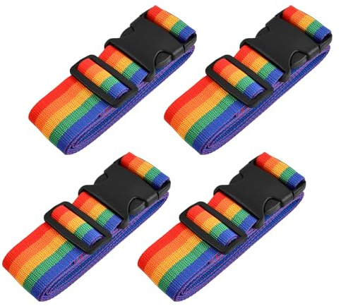 Strapazierfähige Gepäckgurte für Koffer, Packgürtel, Reisezubehör, verstellbarer Taschengurt, 4 Stück, Regenbogen